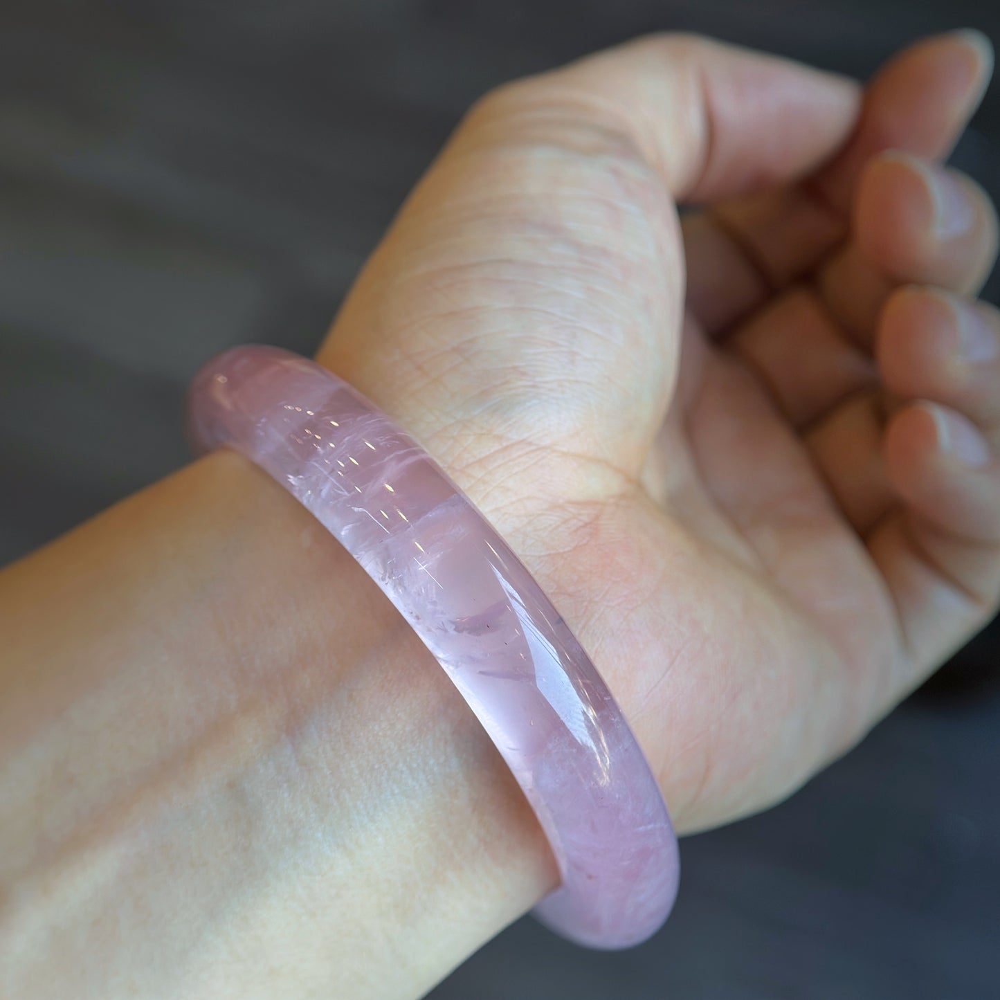 Clear Natural Rose Quartz Bangle Leaf Style Size 56 mm