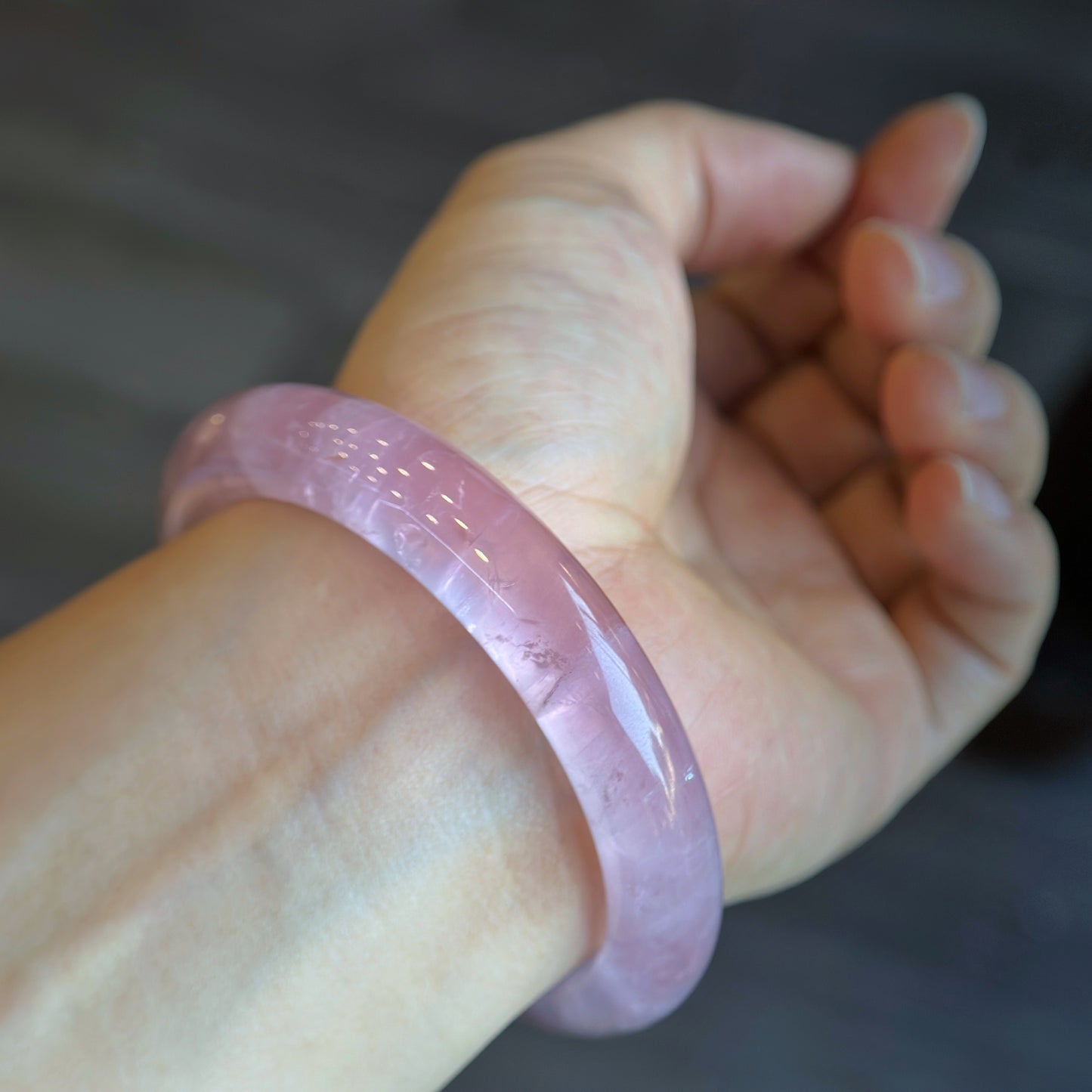 Clear Natural Rose Quartz Bangle Leaf Style Size 56 mm