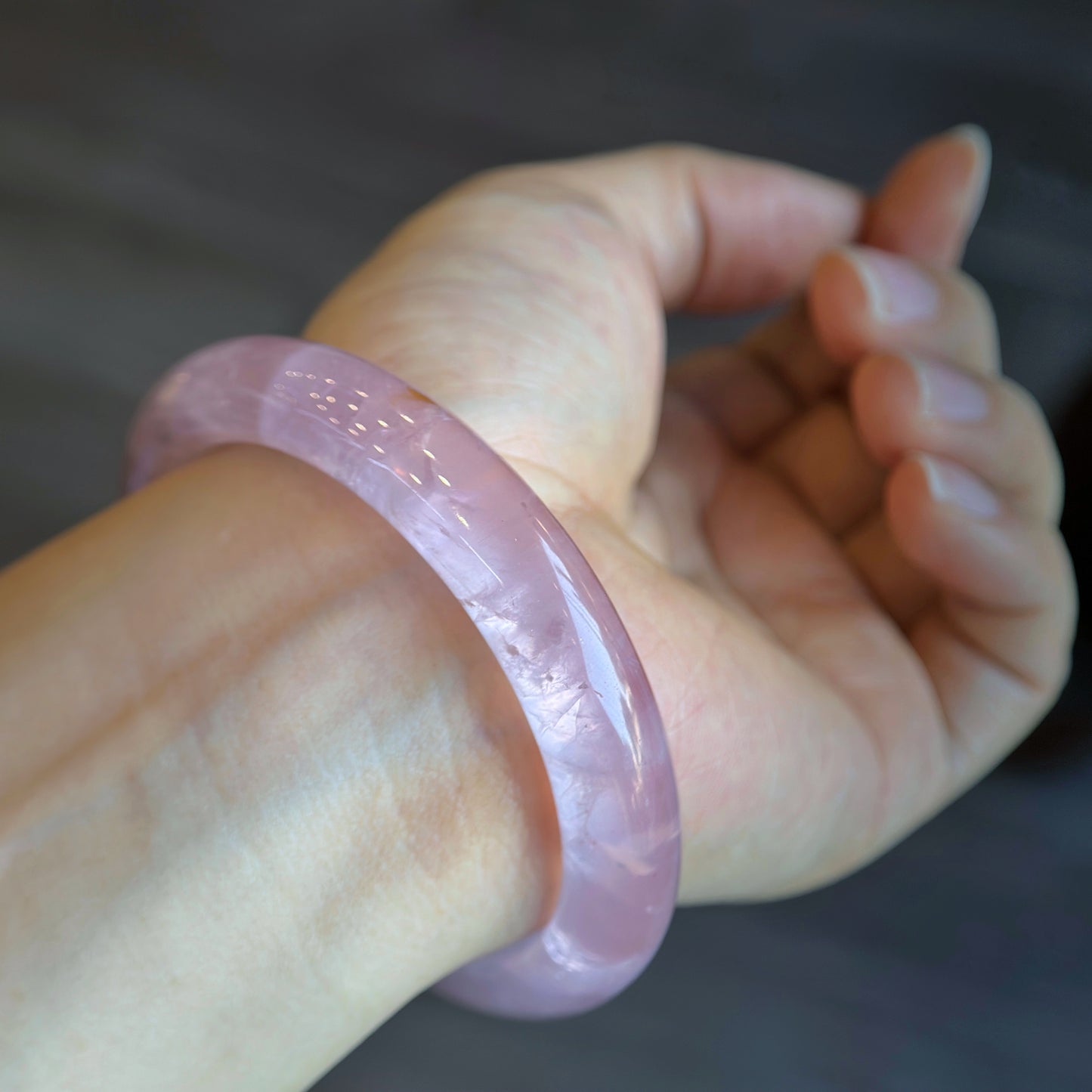 Clear Natural Rose Quartz Bangle Leaf Style Size 56 mm