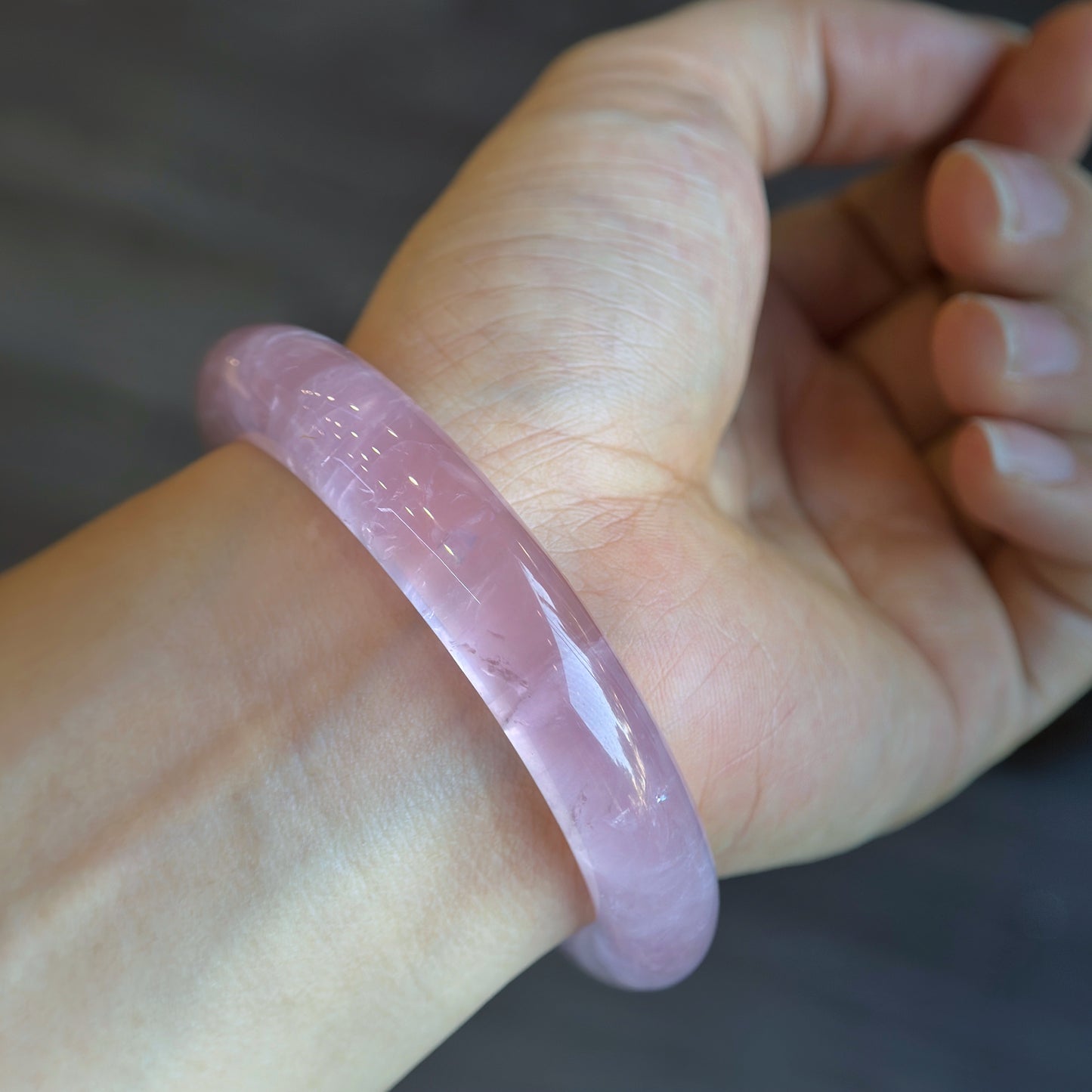 Clear Natural Rose Quartz Bangle Leaf Style Size 56 mm