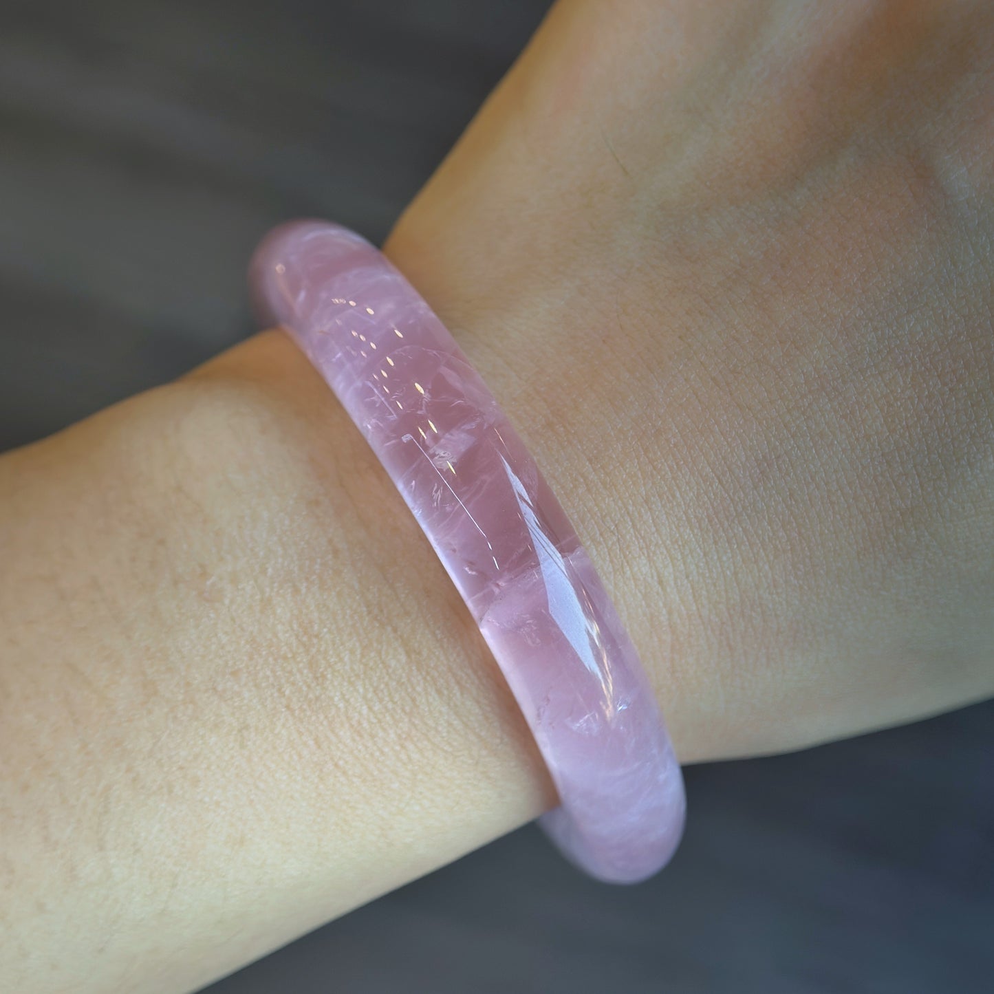 Clear Natural Rose Quartz Bangle Leaf Style Size 56 mm