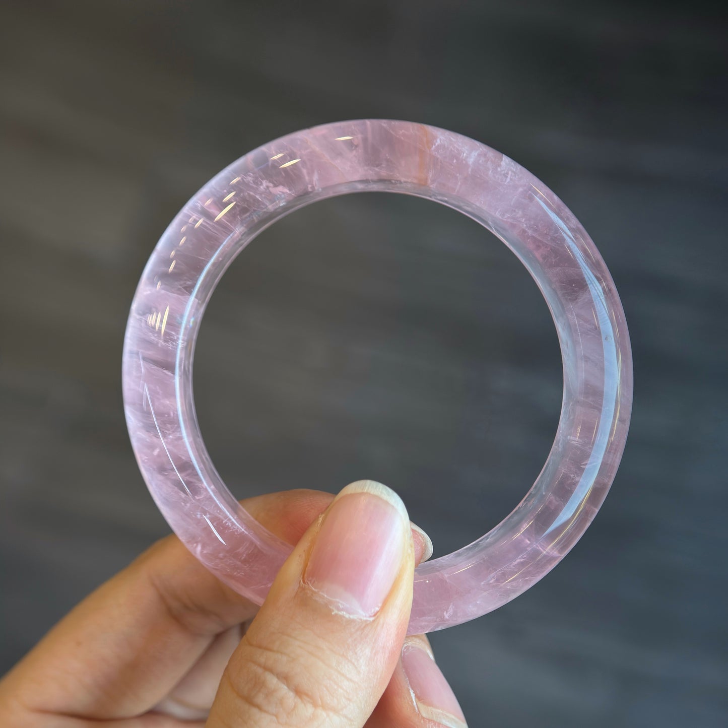 Clear Natural Rose Quartz Bangle Leaf Style Size 57 mm