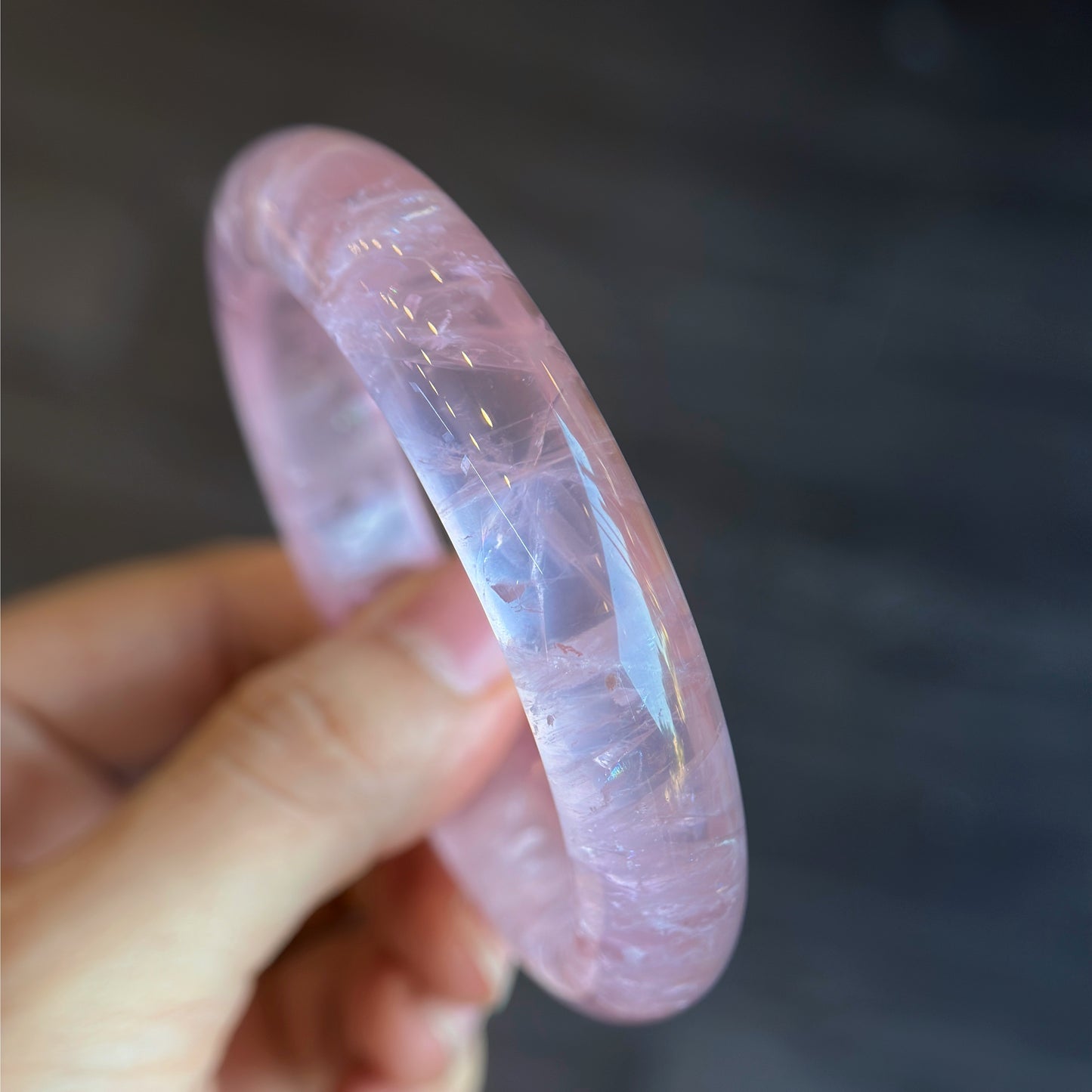 Clear Natural Rose Quartz Bangle Leaf Style Size 57 mm