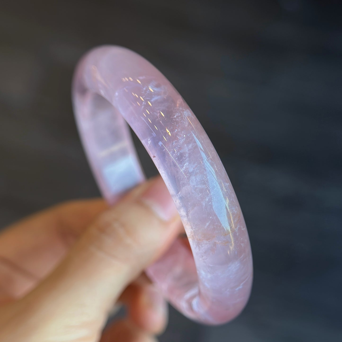 Clear Natural Rose Quartz Bangle Leaf Style Size 57 mm