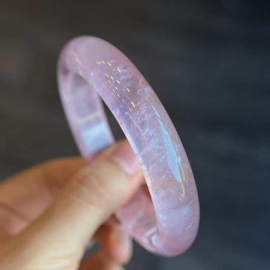 Clear Natural Rose Quartz Bangle Leaf Style Size 57 mm