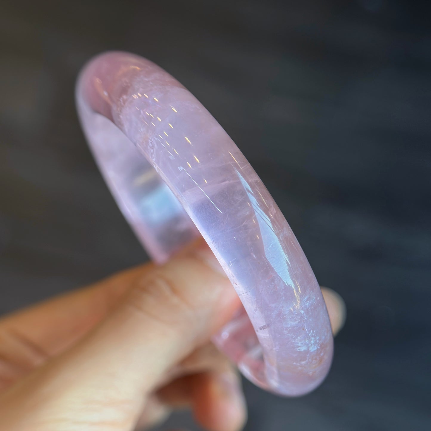 Clear Natural Rose Quartz Bangle Leaf Style Size 57 mm