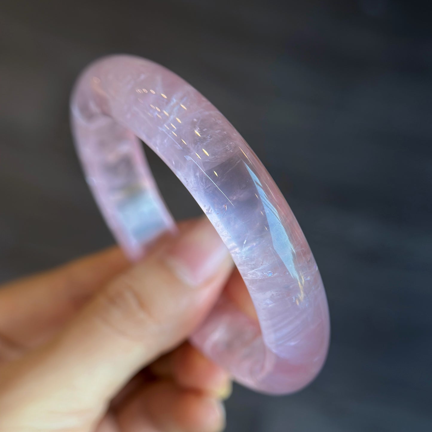 Clear Natural Rose Quartz Bangle Leaf Style Size 57 mm