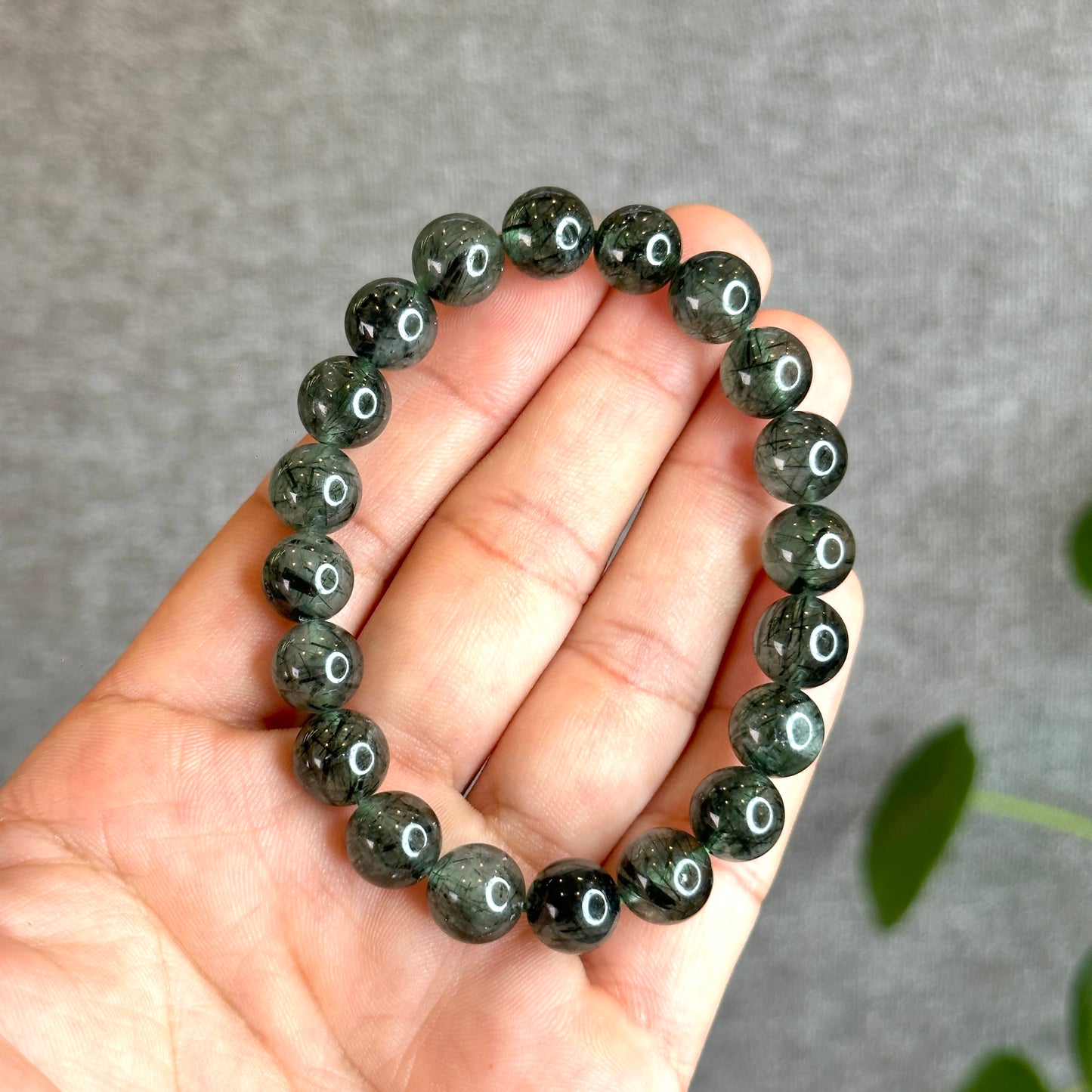 Natural Green Rutilated Quartz Bracelet Size 9.5 mm