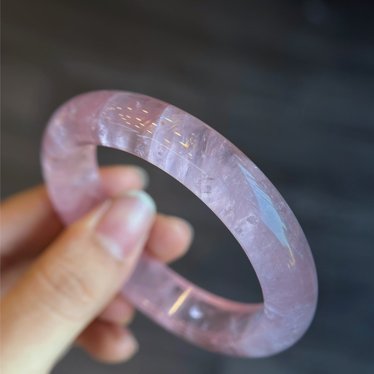 Clear Natural Rose Quartz Bangle Leaf Style Size 57 mm
