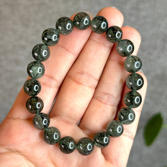 Natural Green Rutilated Quartz Bracelet Size 9.5 mm