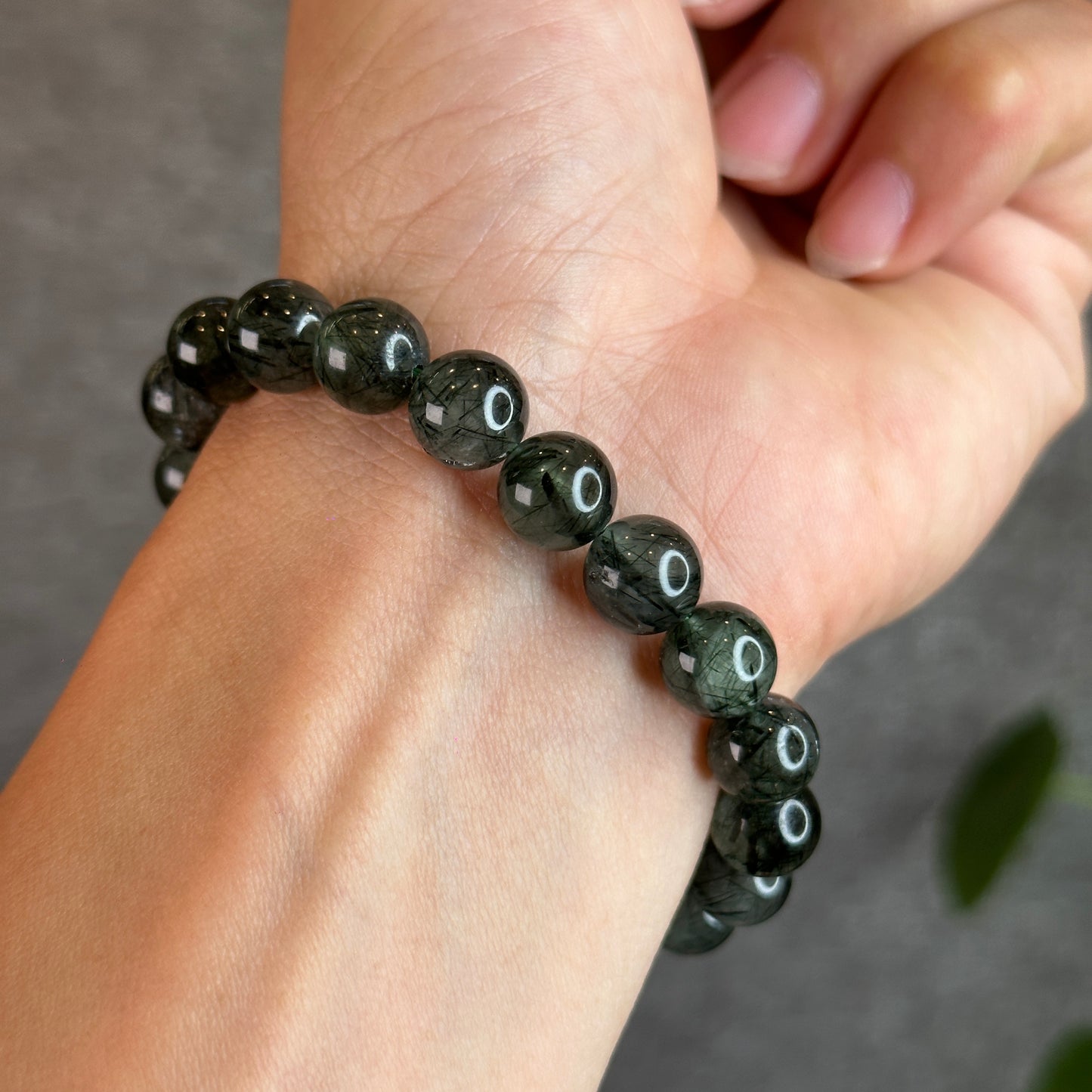 Natural Green Rutilated Quartz Bracelet Size 9.5 mm