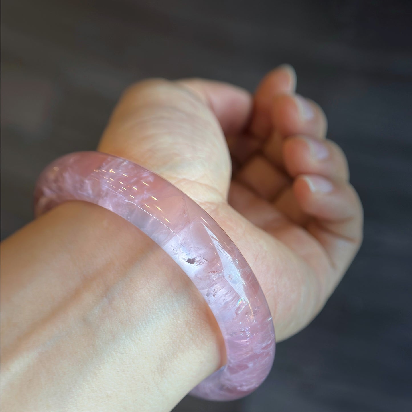 Clear Natural Rose Quartz Bangle Leaf Style Size 57 mm