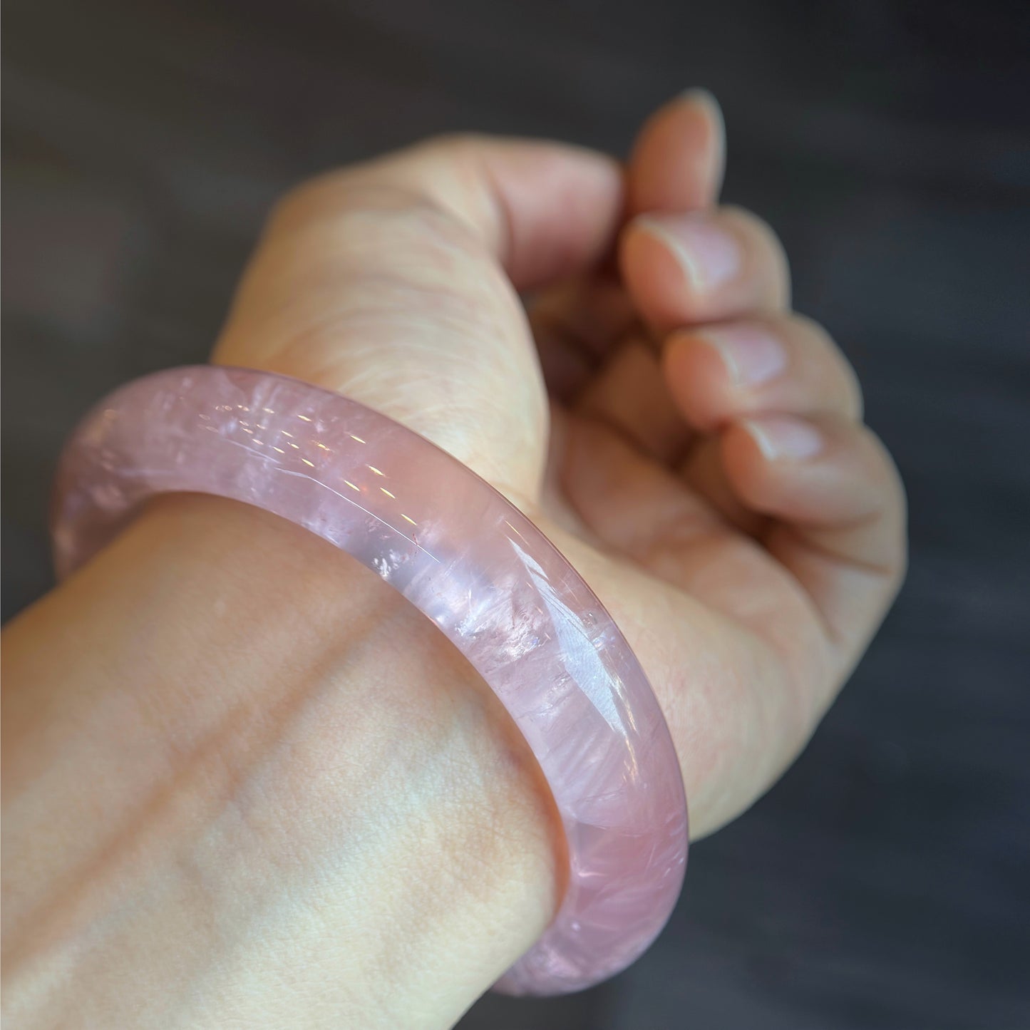 Clear Natural Rose Quartz Bangle Leaf Style Size 57 mm