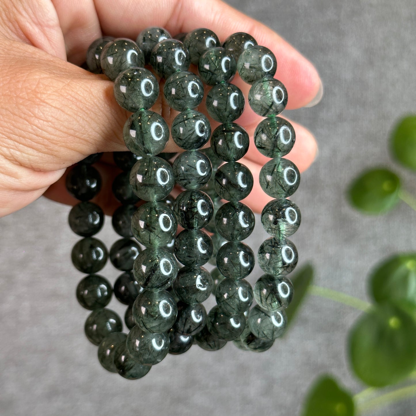 Natural Green Rutilated Quartz Bracelet Size 9.5 mm