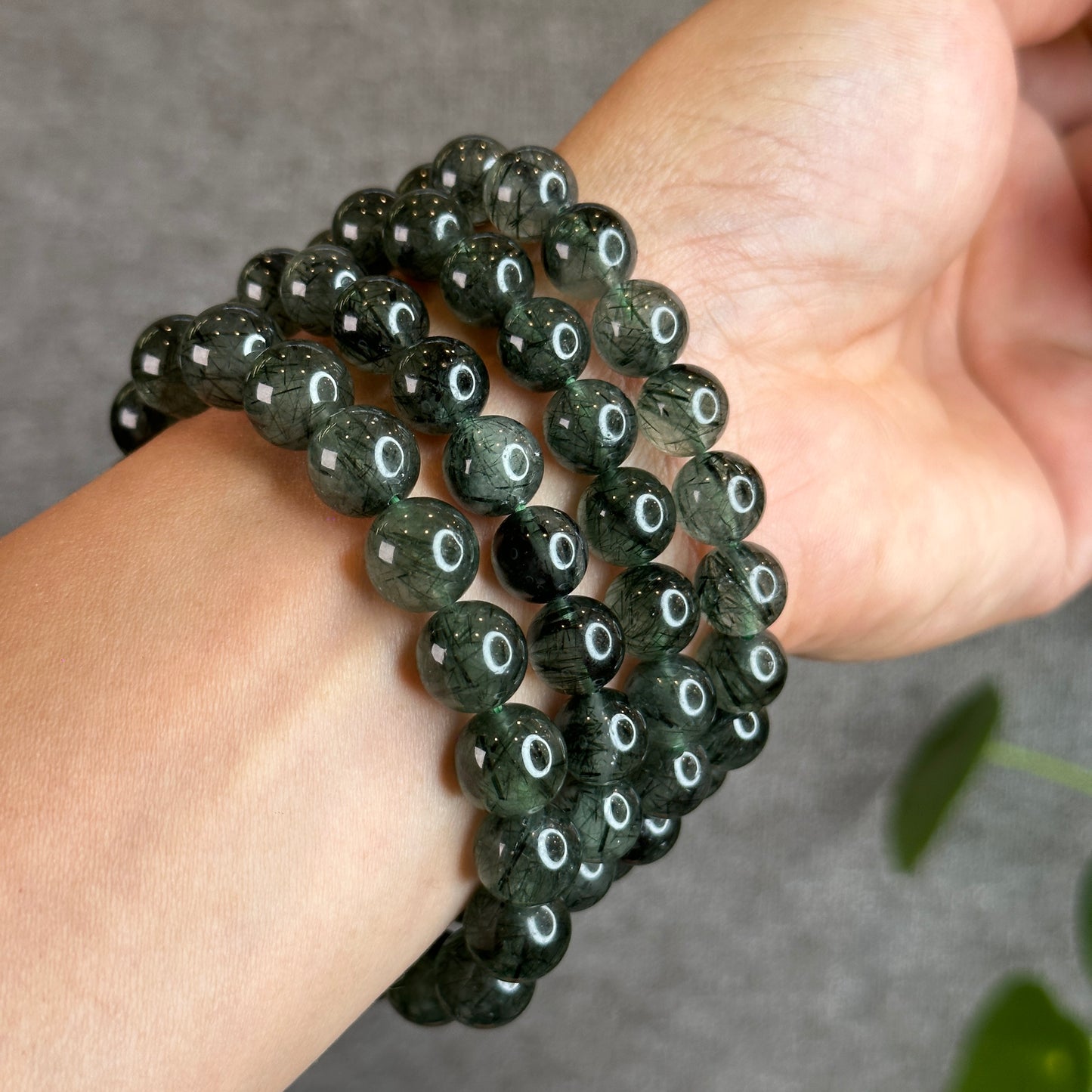 Natural Green Rutilated Quartz Bracelet Size 9.5 mm