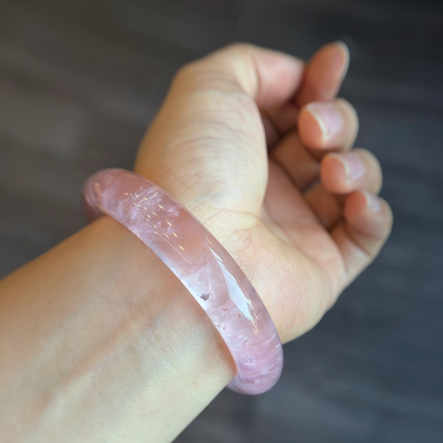 Clear Natural Rose Quartz Bangle Leaf Style Size 57 mm