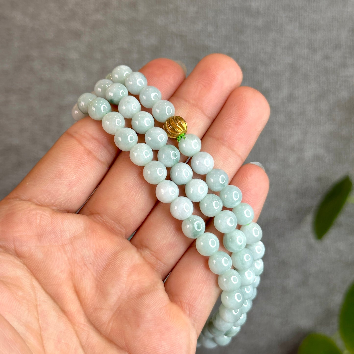Light Green Natural Son Thuy Jadeite Jade Triple Wrap Bracelet Size 7 mm