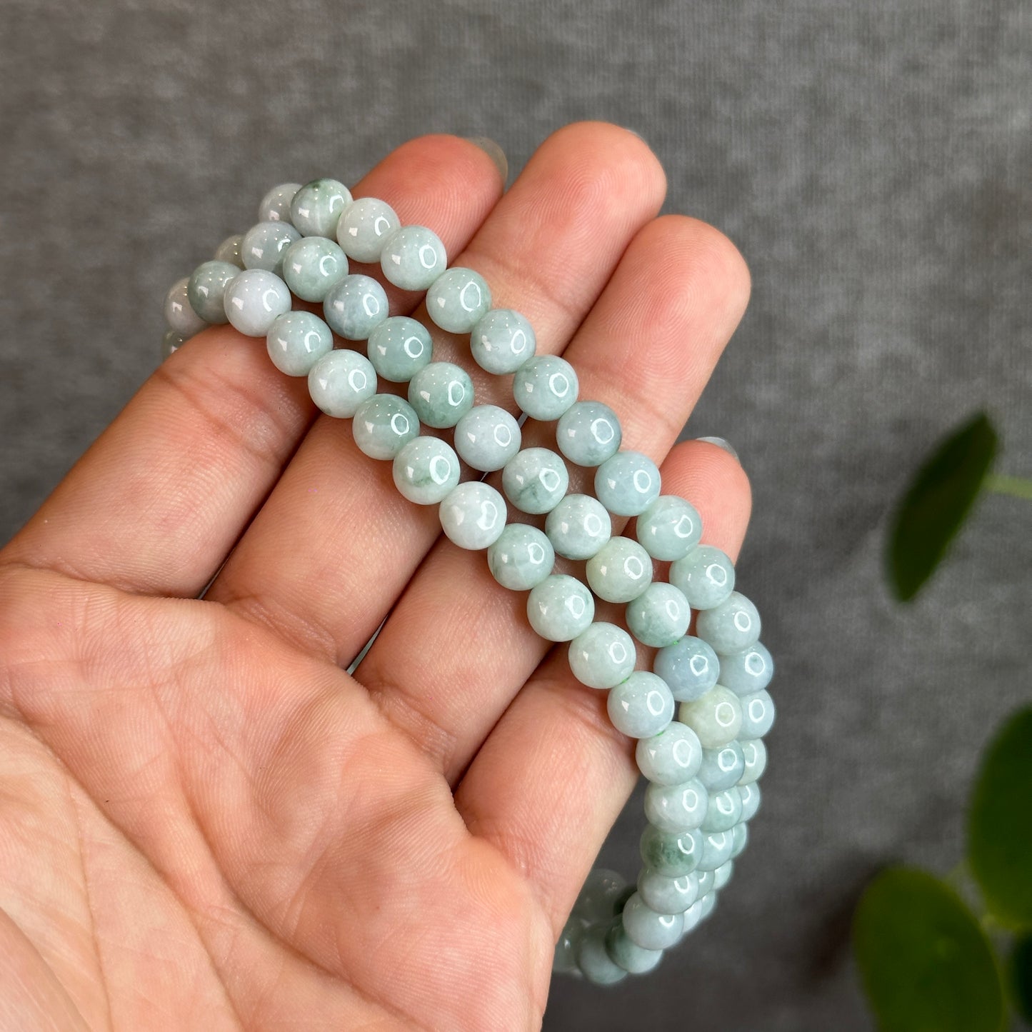 Light Green Natural Son Thuy Jadeite Jade Triple Wrap Bracelet Size 7 mm