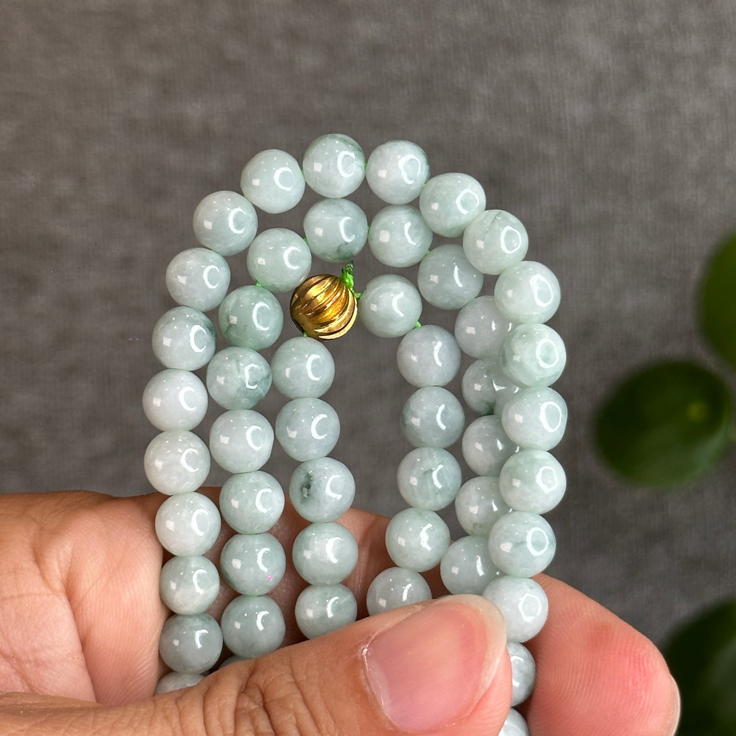 Light Green Natural Son Thuy Jadeite Jade Triple Wrap Bracelet Size 7 mm