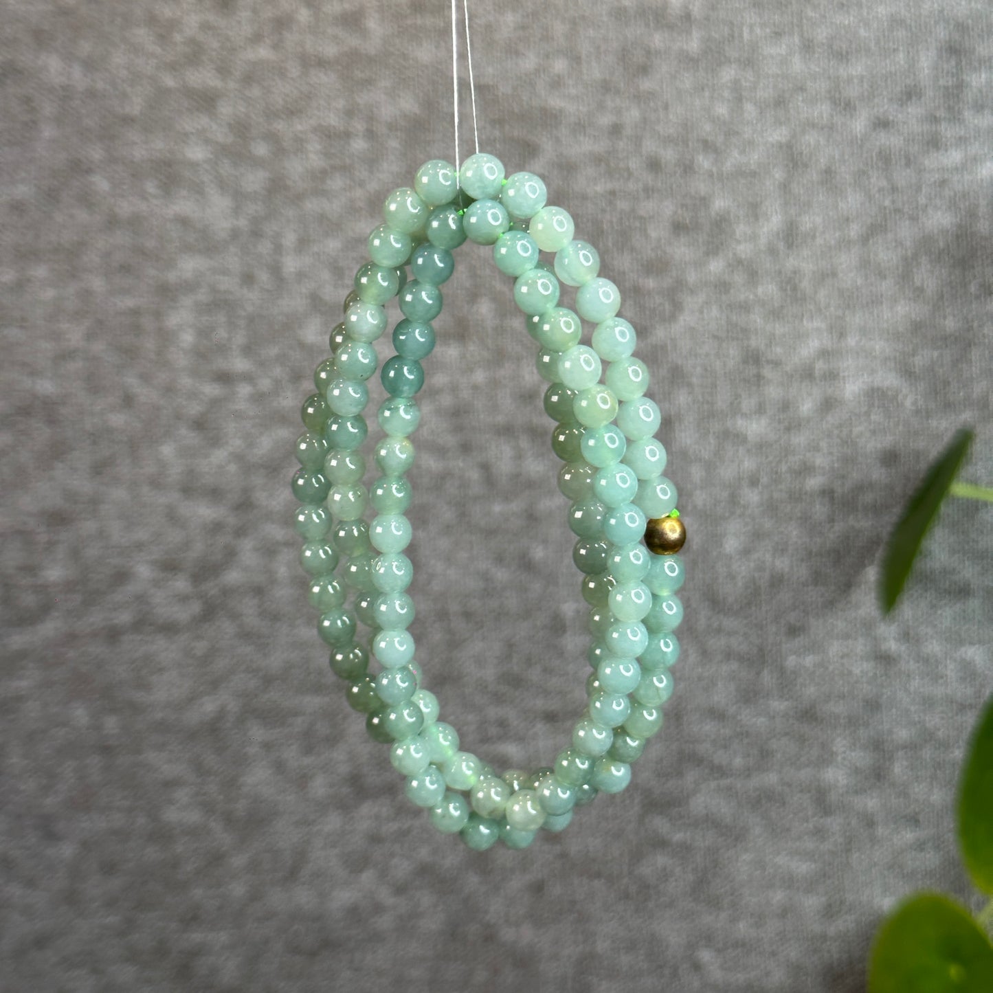 Light Water Green Natural Jadeite Jade Triple Wrap Bracelet Size 5.5mm