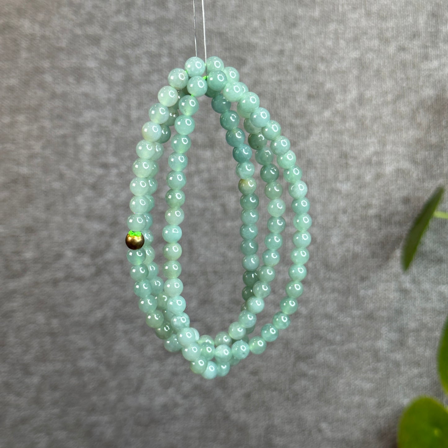 Light Water Green Natural Jadeite Jade Triple Wrap Bracelet Size 5.5mm