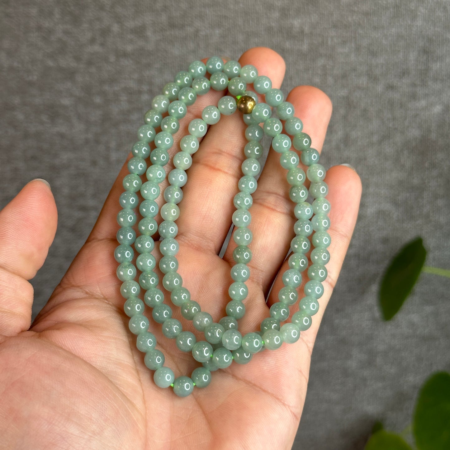 Light Water Green Natural Jadeite Jade Triple Wrap Bracelet Size 5.5mm