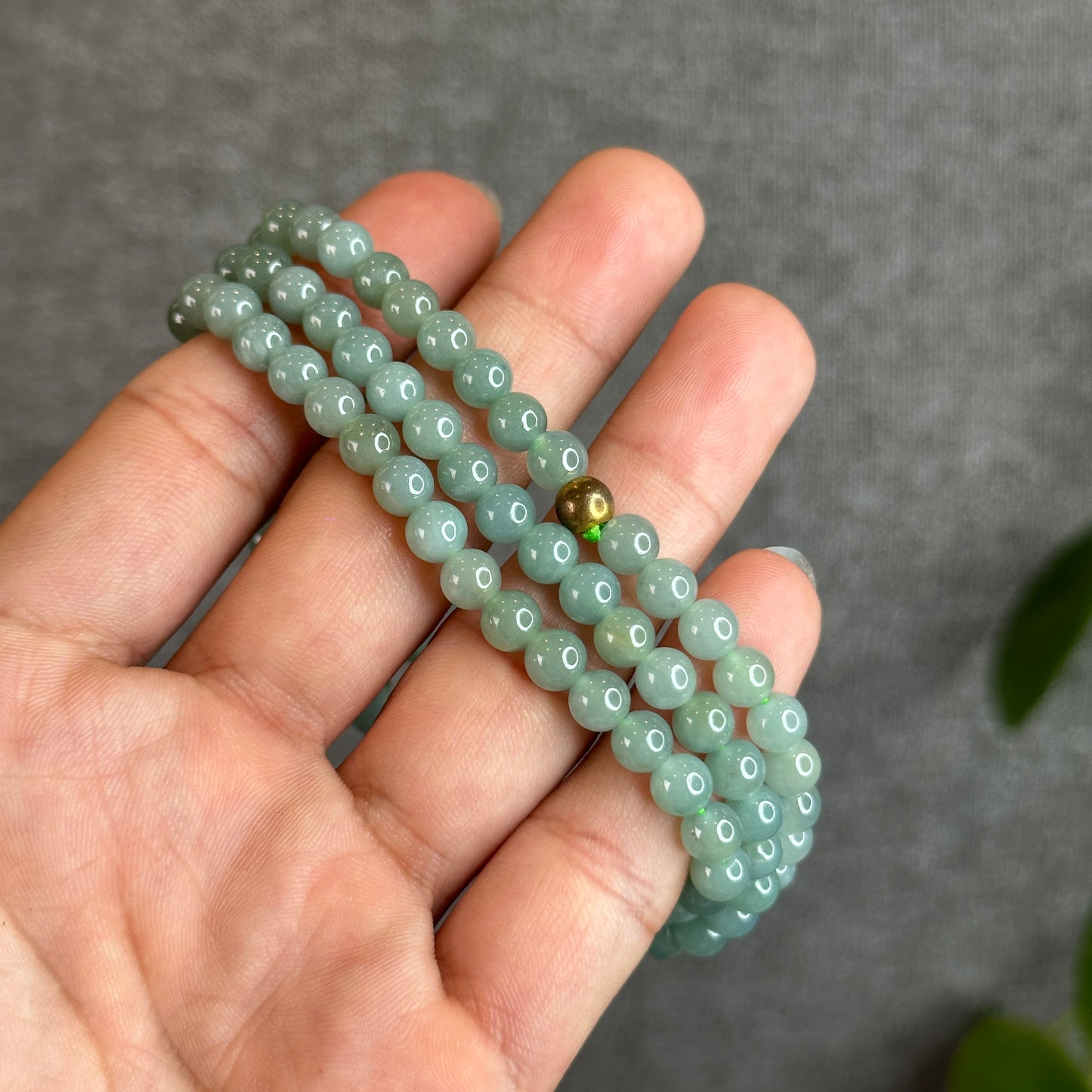 Light Water Green Natural Jadeite Jade Triple Wrap Bracelet Size 5.5mm