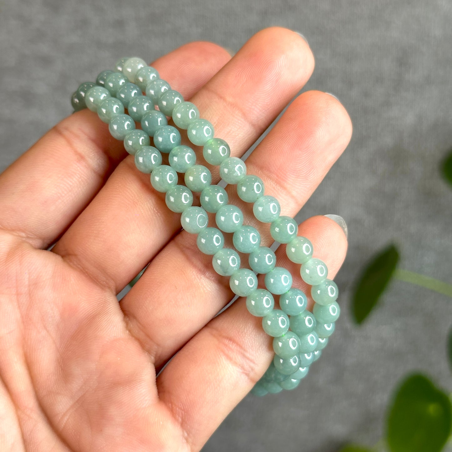 Light Water Green Natural Jadeite Jade Triple Wrap Bracelet Size 5.5mm