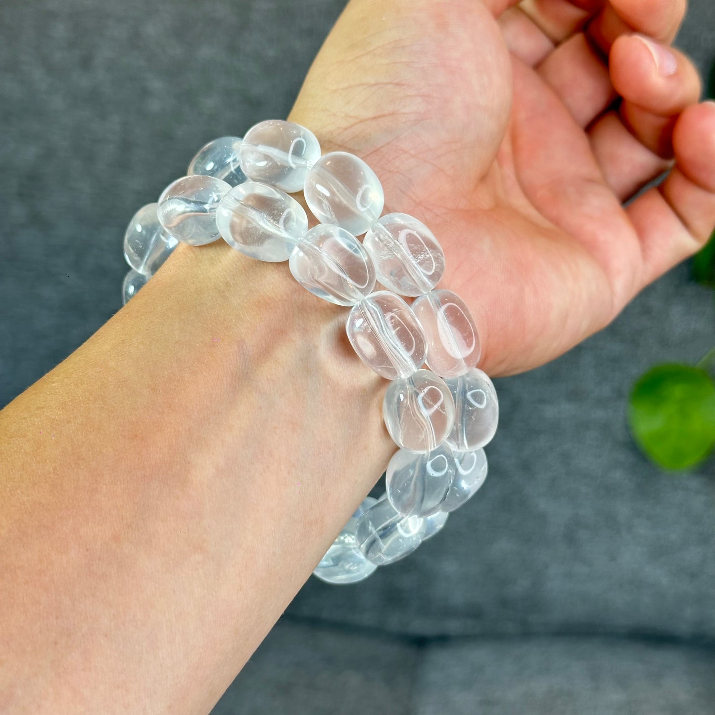 Natural Clear Quartz Free Form Lu Thong Bracelet