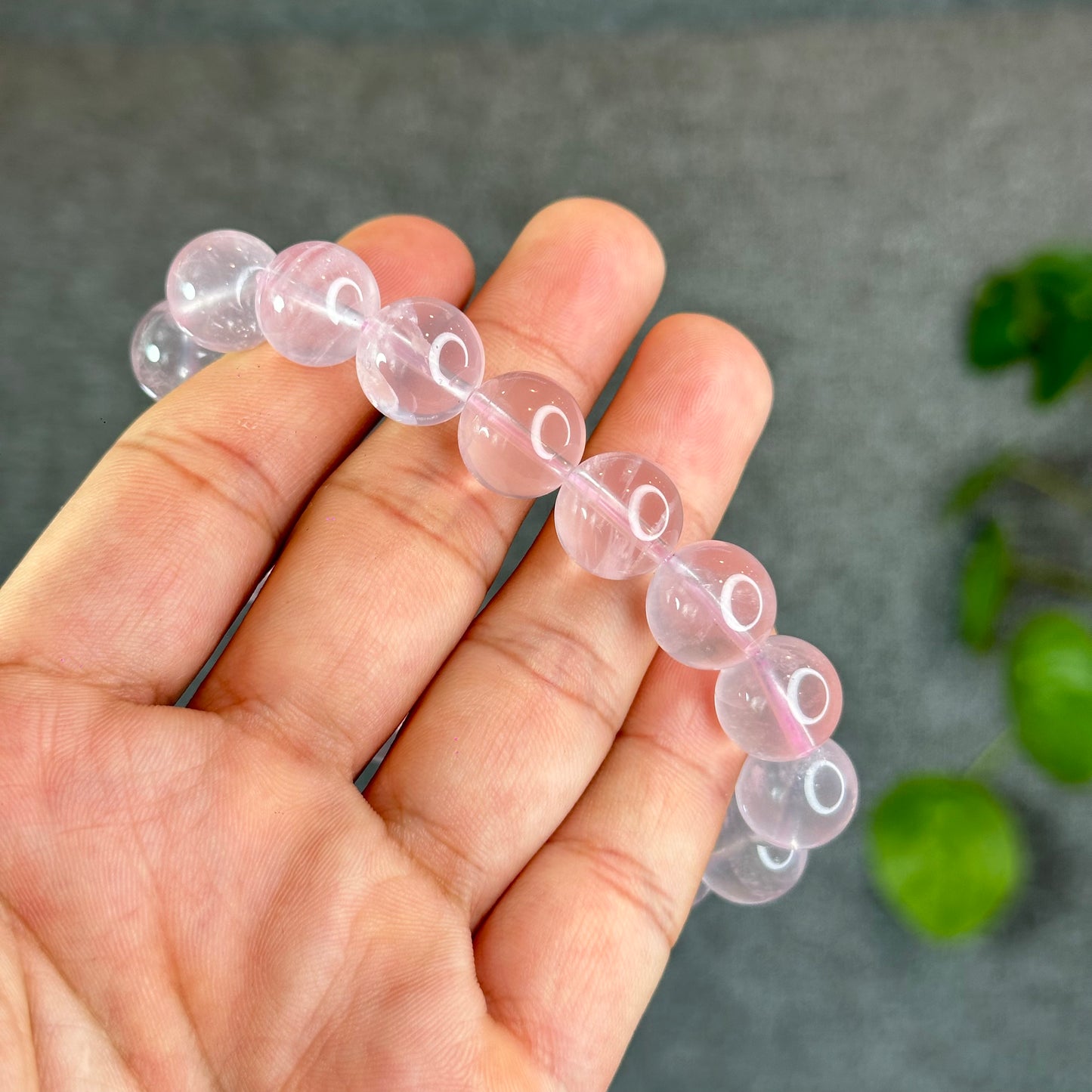 Natural Translucent Pastel Rose Quartz Bracelet Size 12 mm