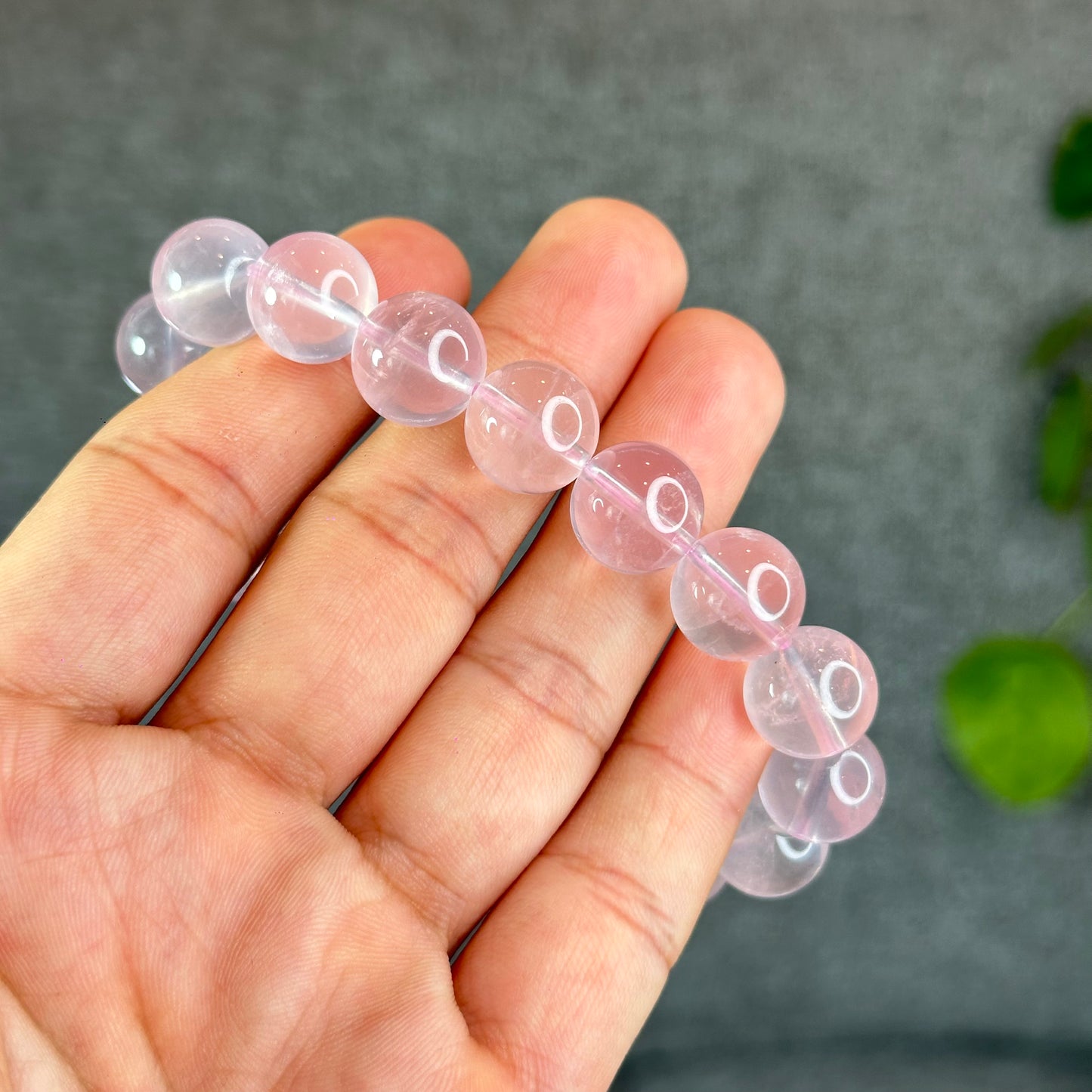 Natural Translucent Pastel Rose Quartz Bracelet Size 12 mm