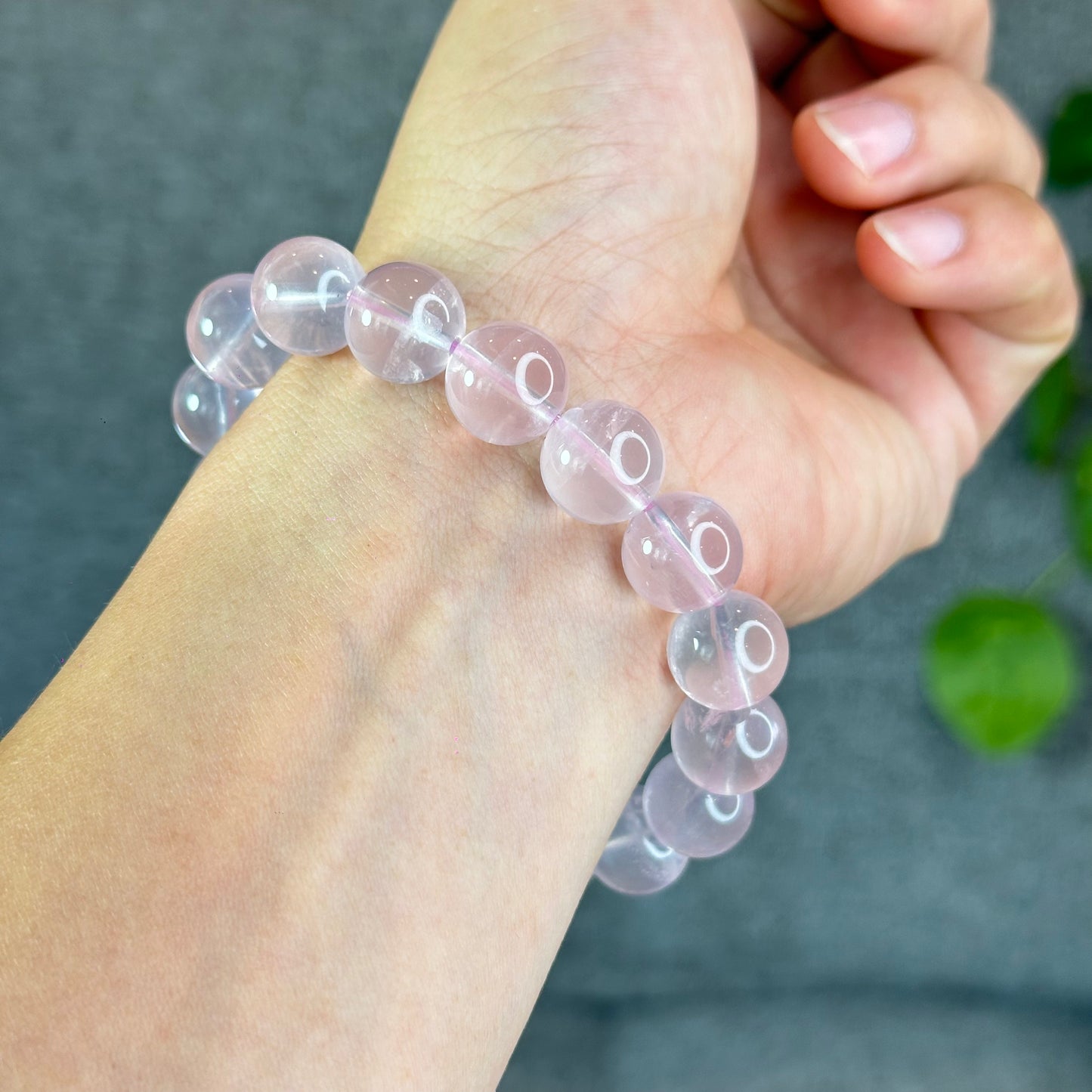 Natural Translucent Pastel Rose Quartz Bracelet Size 12 mm