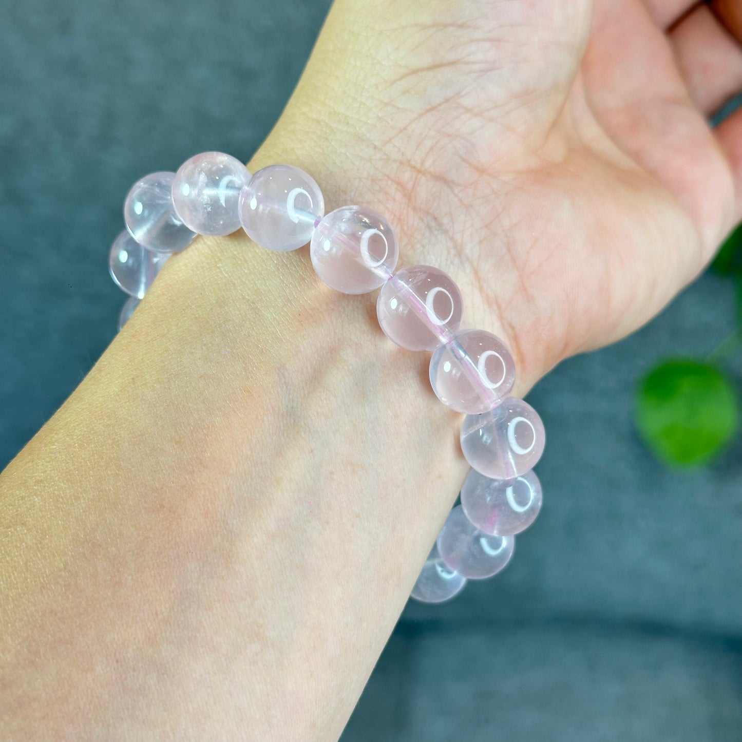 Natural Translucent Pastel Rose Quartz Bracelet Size 12 mm