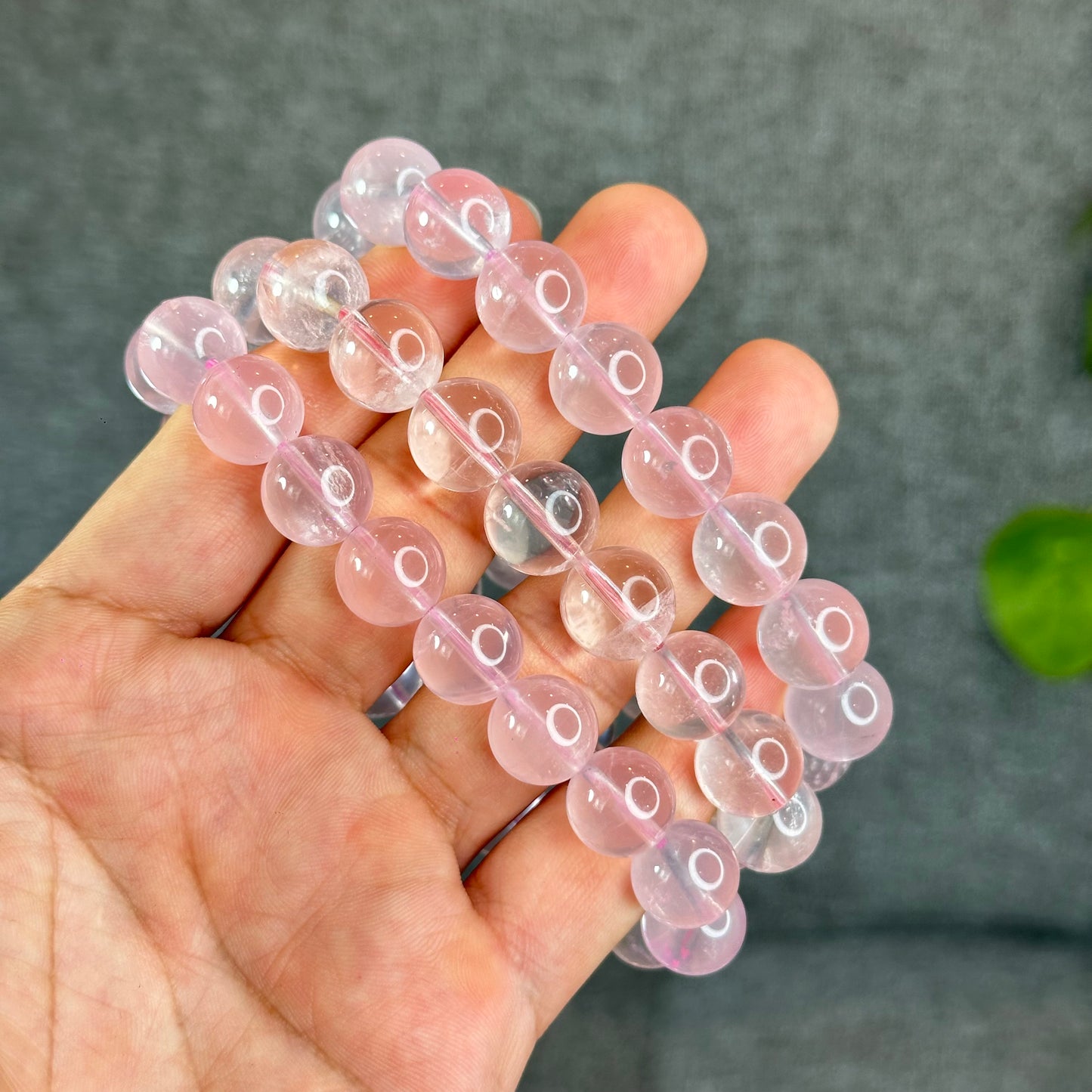 Natural Translucent Pastel Rose Quartz Bracelet Size 12 mm