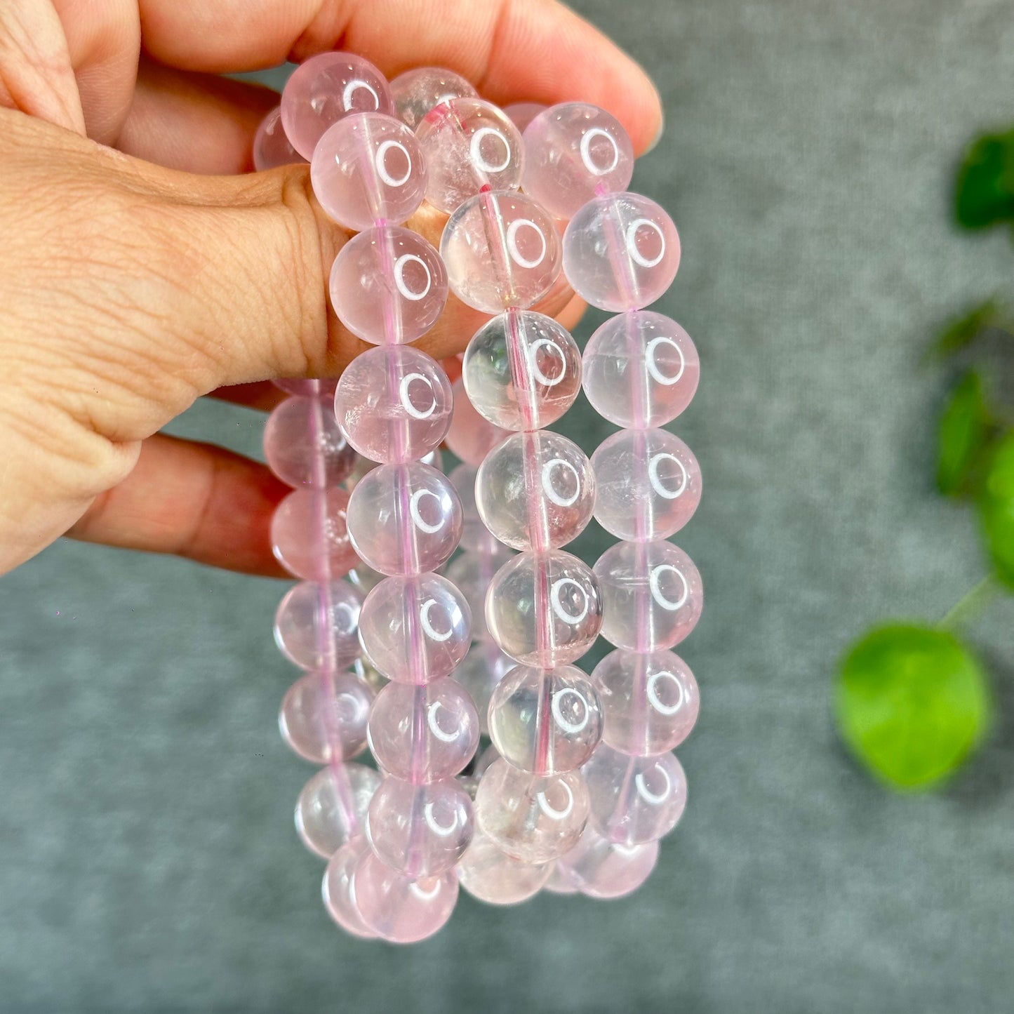 Natural Translucent Pastel Rose Quartz Bracelet Size 12 mm