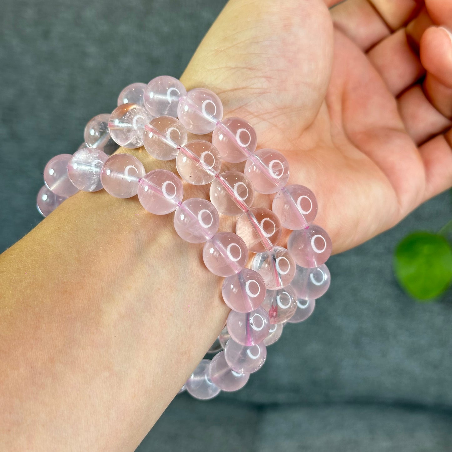 Natural Translucent Pastel Rose Quartz Bracelet Size 12 mm