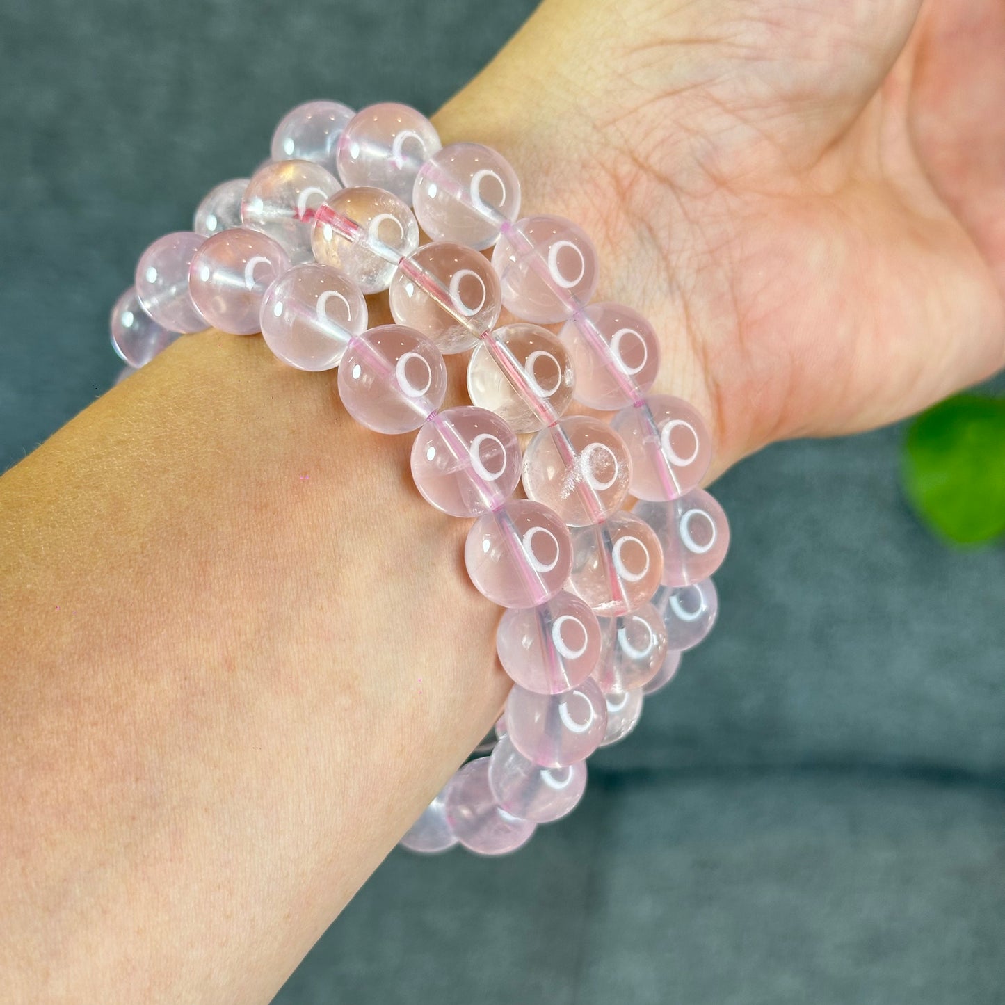 Natural Translucent Pastel Rose Quartz Bracelet Size 12 mm