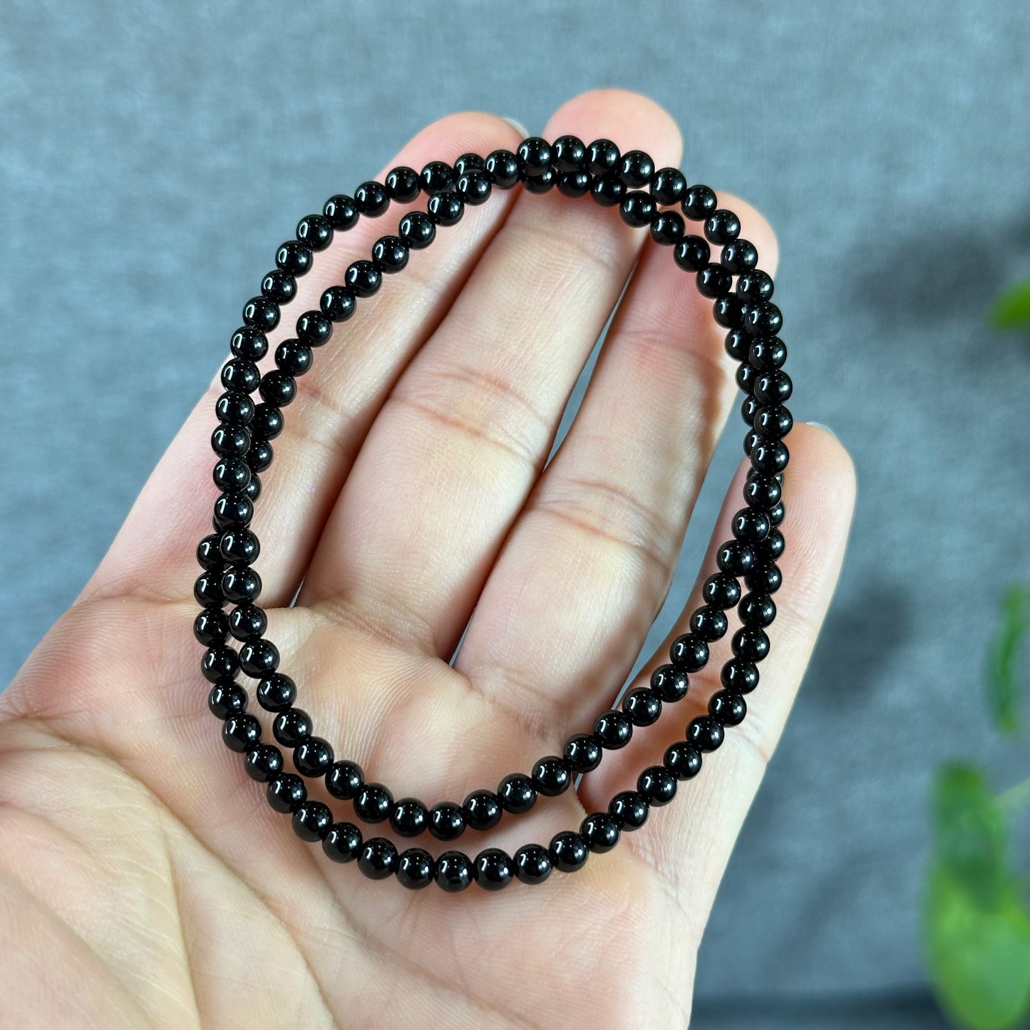 Natural Black Agate Double Wrap Braclet Size 4 mm