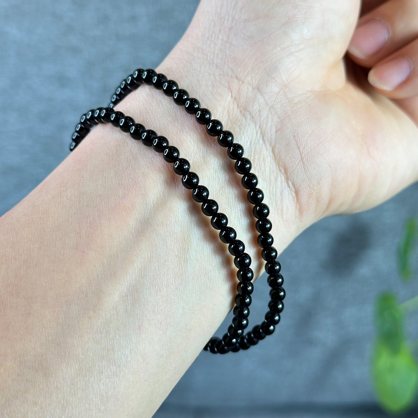 Natural Black Agate Double Wrap Braclet Size 4 mm