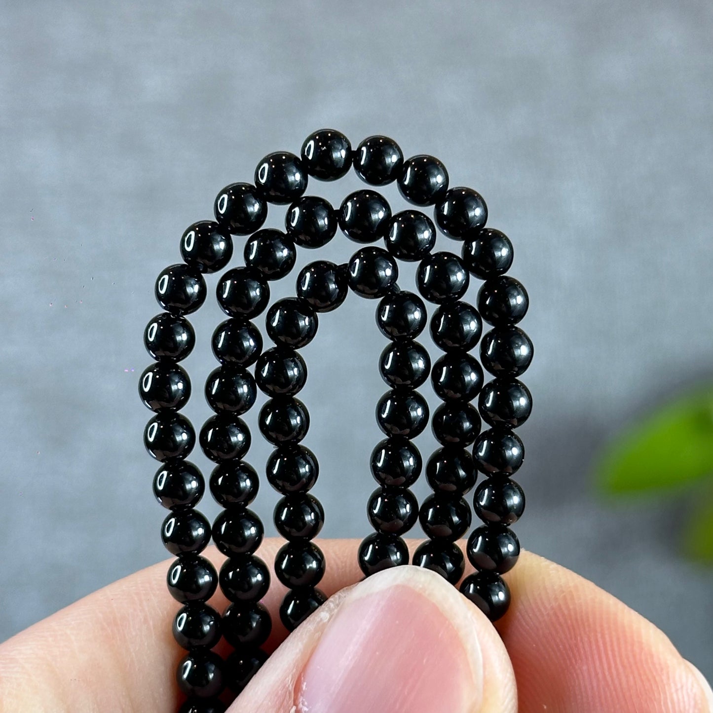Natural Black Agate Double Wrap Braclet Size 4 mm
