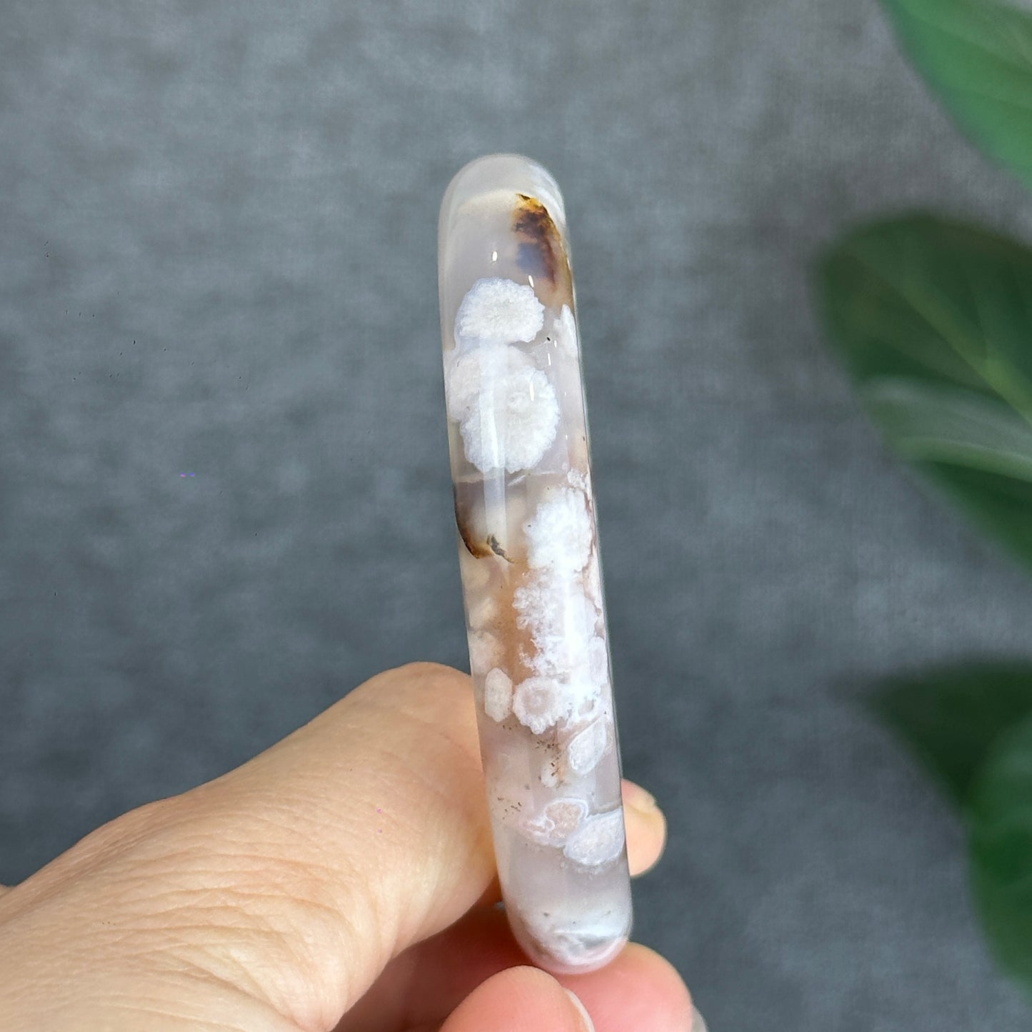 Natural Floral Agate Bangle Leaf Style Size 61 mm