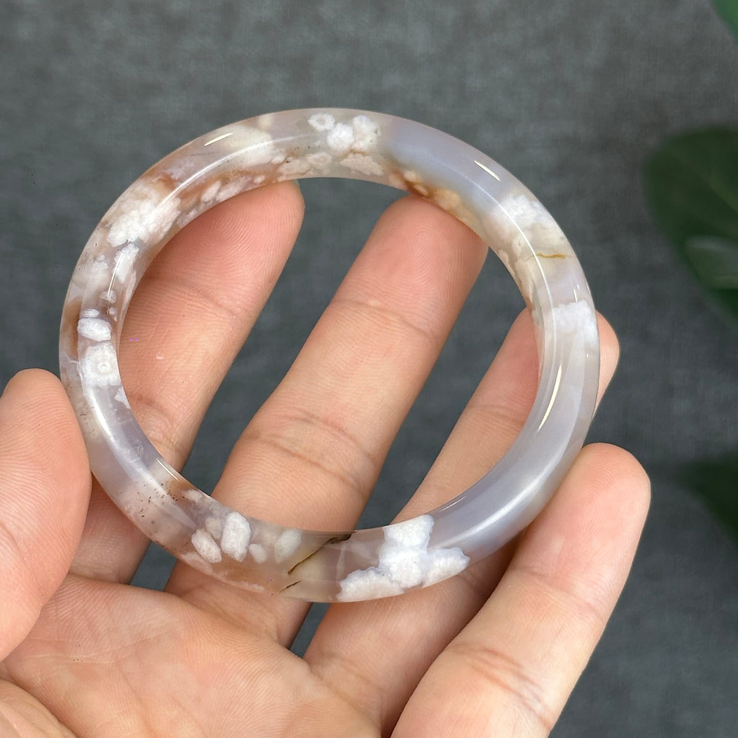 Natural Floral Agate Bangle Leaf Style Size 61 mm