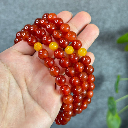 Natural Carnelian Red Agate Triple Wrap Bracelet Size 10 mm