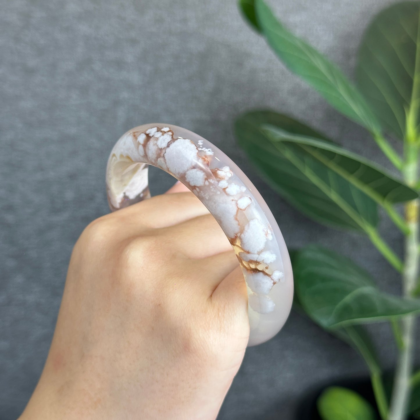 Natural Floral Agate Bangle Leaf Style Size 61 mm