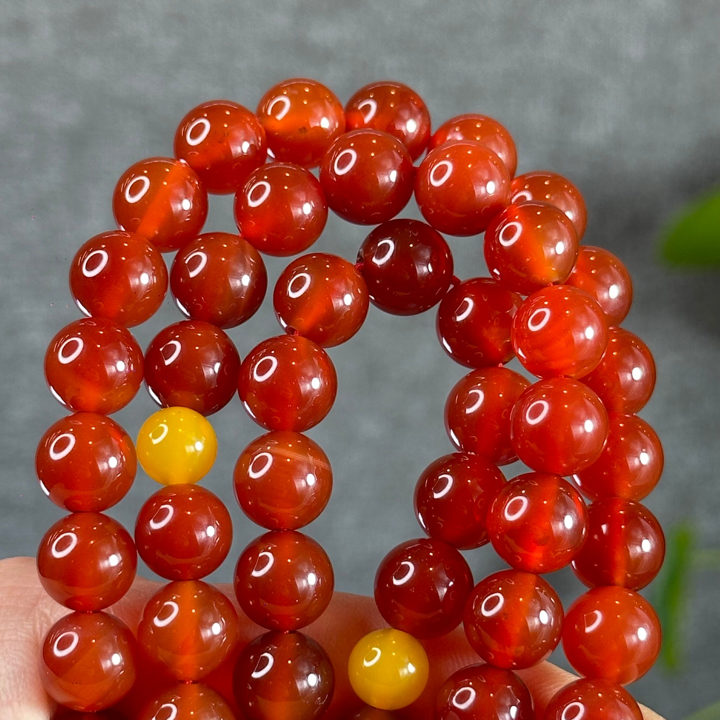 Natural Carnelian Red Agate Triple Wrap Bracelet Size 10 mm