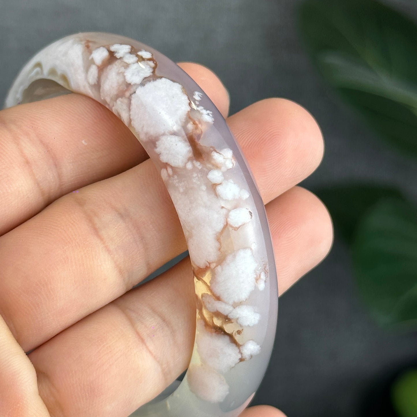 Natural Floral Agate Bangle Leaf Style Size 61 mm