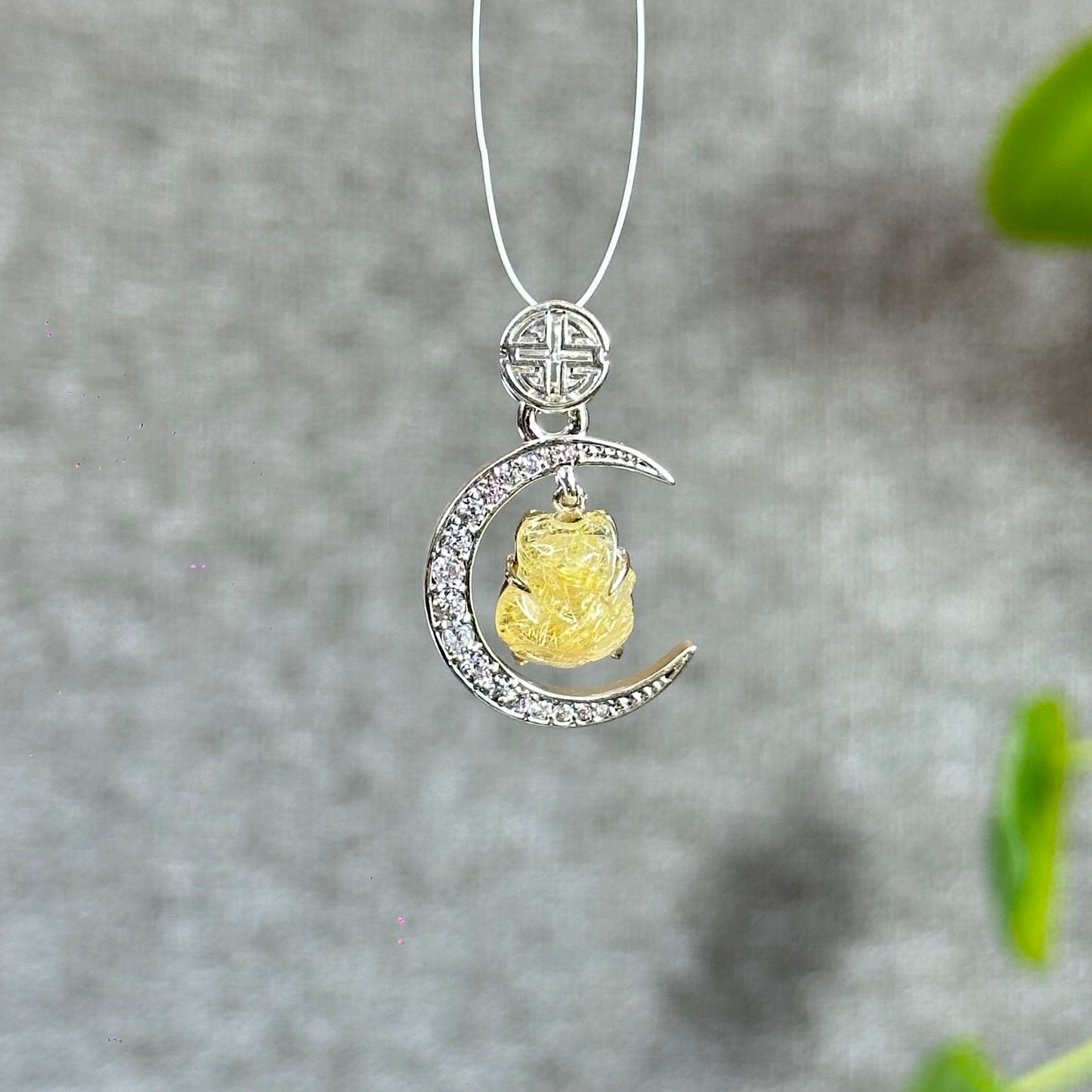 Ho Ly Natural Golden Rutilated Quartz Pendant In Moon Gold Platted Silver Setting