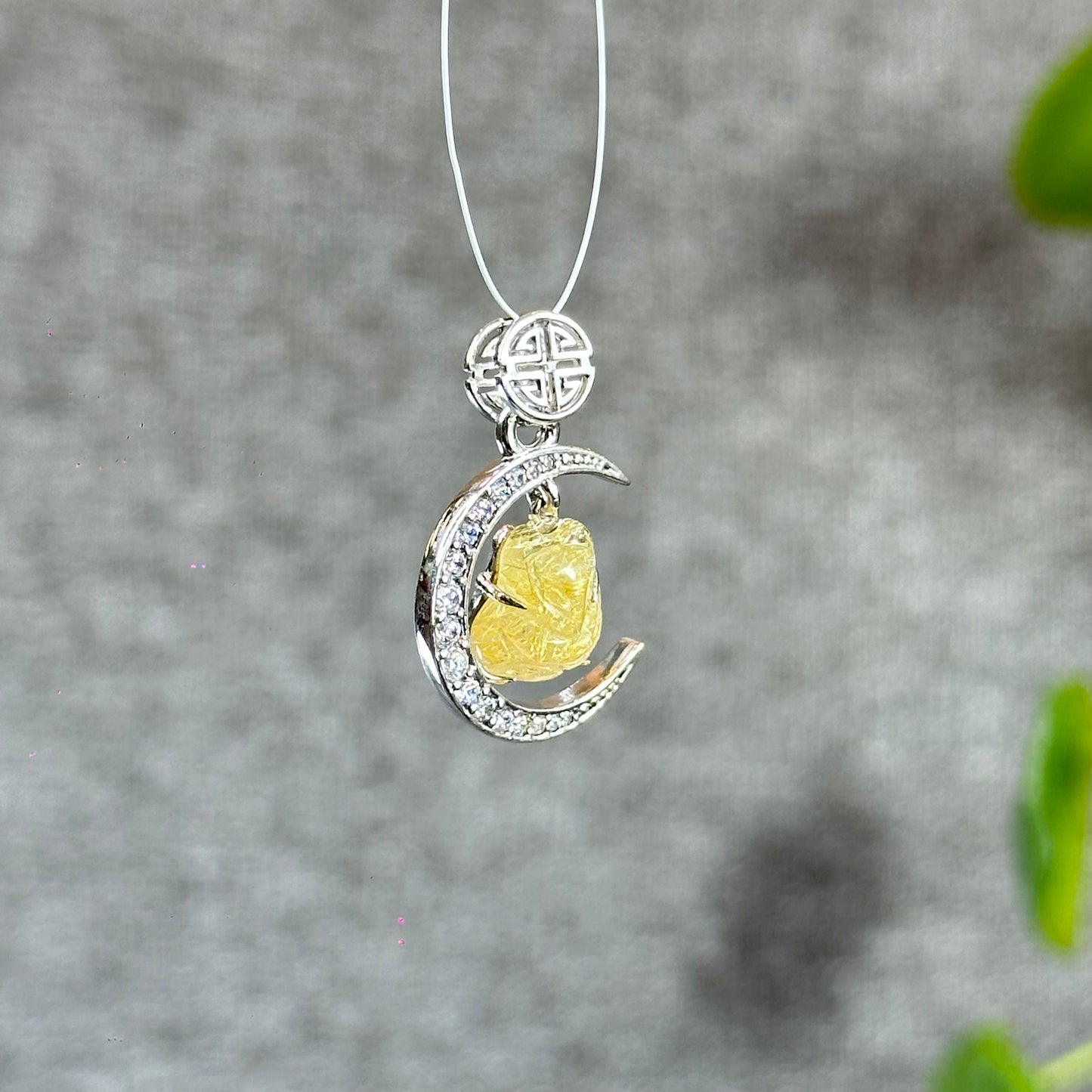 Ho Ly Natural Golden Rutilated Quartz Pendant In Moon Gold Platted Silver Setting