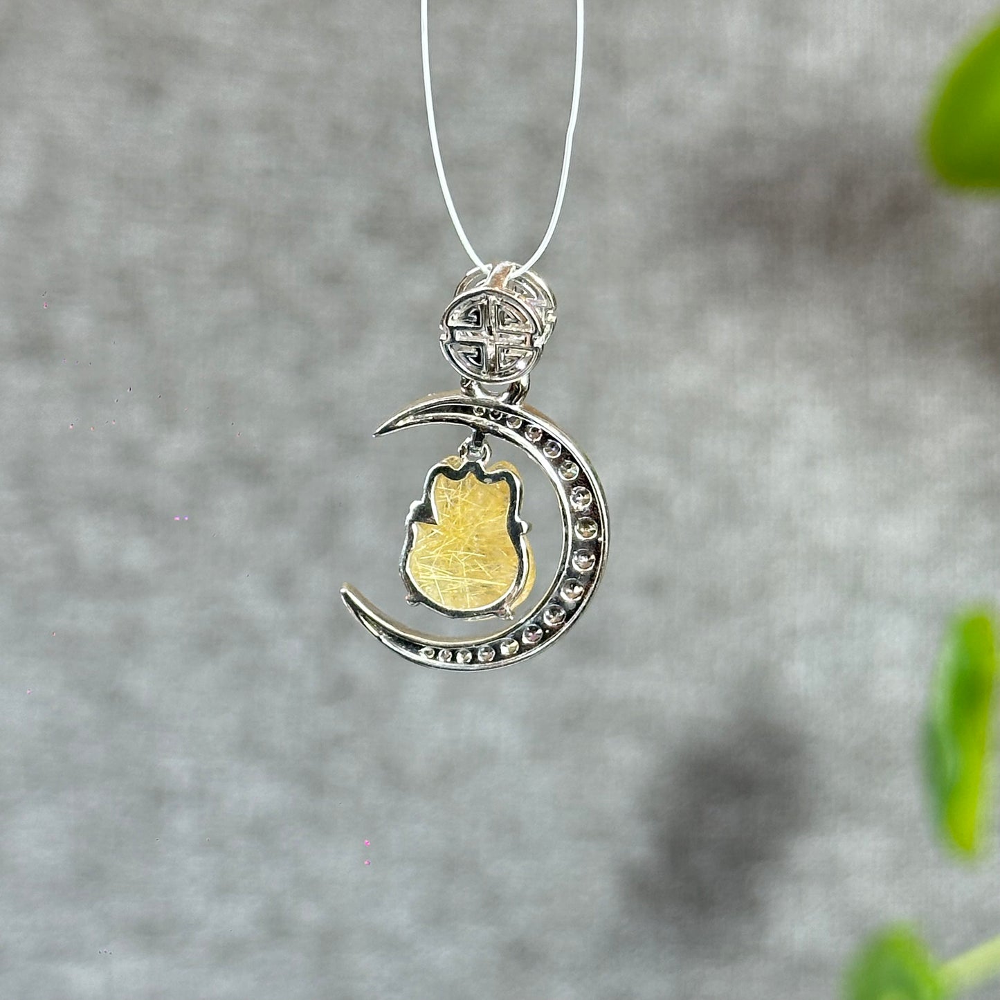 Ho Ly Natural Golden Rutilated Quartz Pendant In Moon Gold Platted Silver Setting