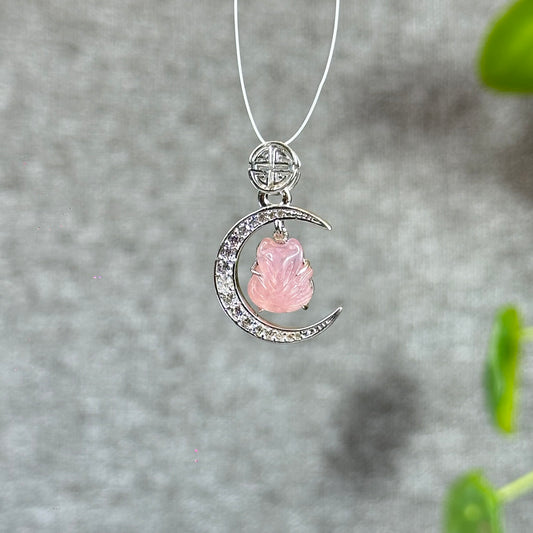 Ho Ly Natural Rose Quartz Pendant In Moon Gold Platted Silver Setting
